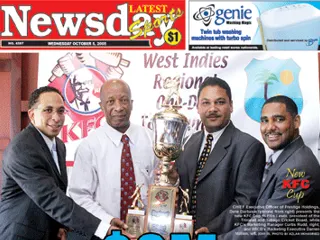 Newsday front-page coverage of Kurtis Rudd presenting the KFC President's Cup